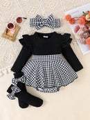 Baby Girl Romper Dress Set (Houndstooth) – 3 Pieces
