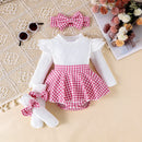 Baby Girl Romper Dress Set (Houndstooth) – 3 Pieces